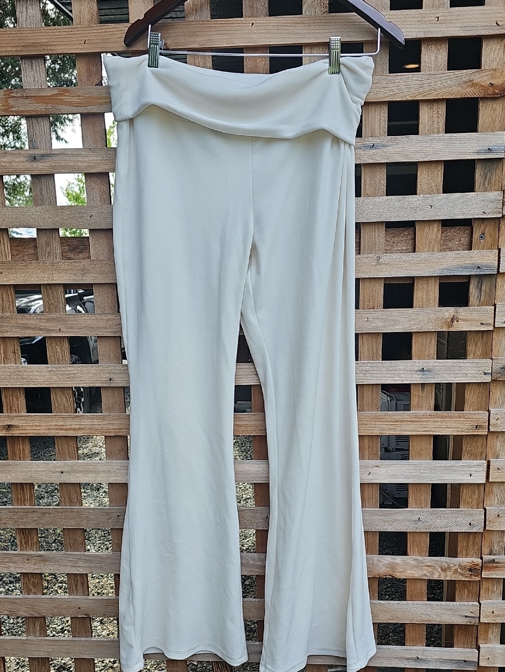Vintage Y2K Forever 21 Cream Velour Fold-Over Flare Pants
